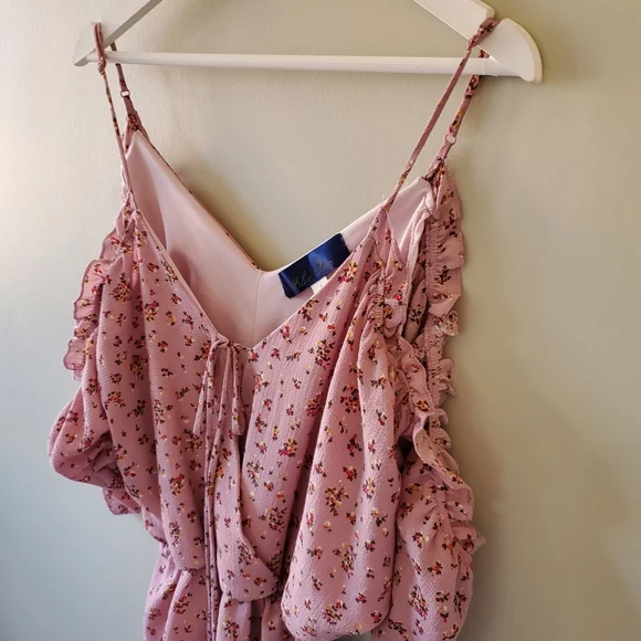 Blue Rain L Whimsigoth Bohemian Resortwear Ditsy Floral Coquette Dainty Romper - Picture 10 of 16